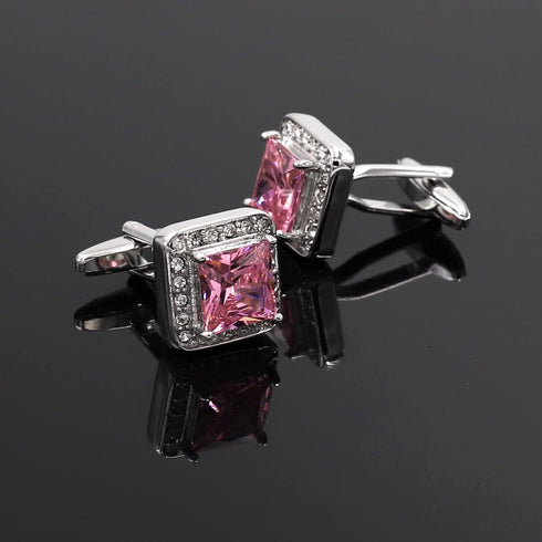 Rose Pink Crystal Cufflinks Silver tone Crystal Gem stone Cuff links YW20P...