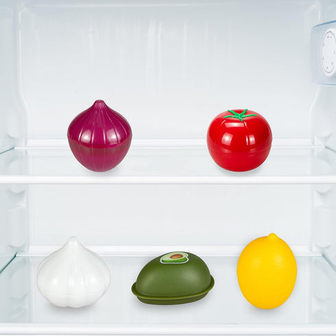 Vegetable and Fruit Storage Containers for Refrigerator, Lemon Tomato Garlic Avocado and Onion Shaped Storage, Food Storage Containers with Lids, ...