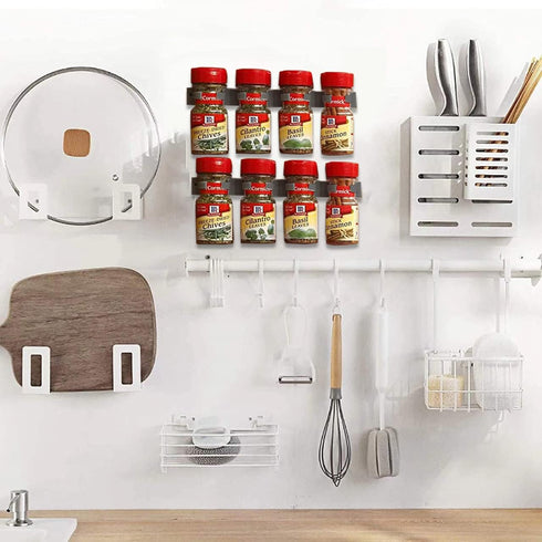 Upgraded Kitchen Spice Rack Organizer Adhesive Spice Gripper Clips Strips Cabinet Holder, 4 Pack Spice Hooks with Screws,Holds 20 Jars (Grey, 4)...