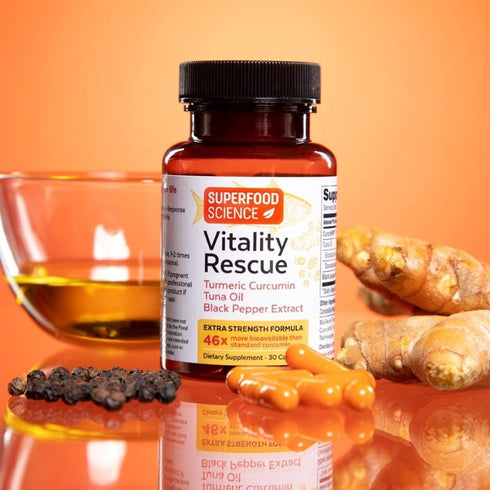 Vitality Rescue Omega 3 and Turmeric Supplement w/Bioperine, CurcuWin 46X Superior Absorption Curcumin to Support Workout Recovery, Joint, Muscle,...