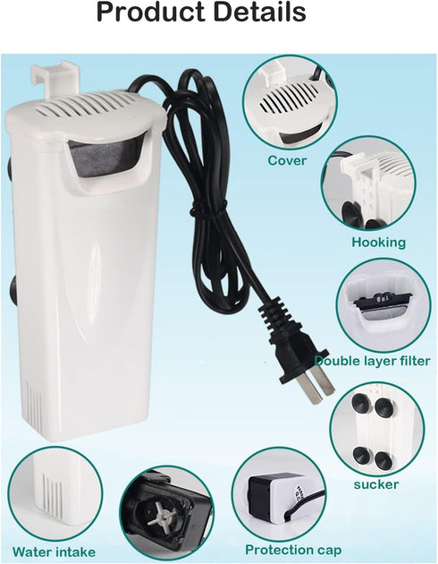 Aquarium Filter Fish Tank Filter for Turtle Tanks, Reptiles, Amphibians, Frog, Cichlids, Newt or Fish Tank Waterfall Flow Water Clean Pump (White ...
