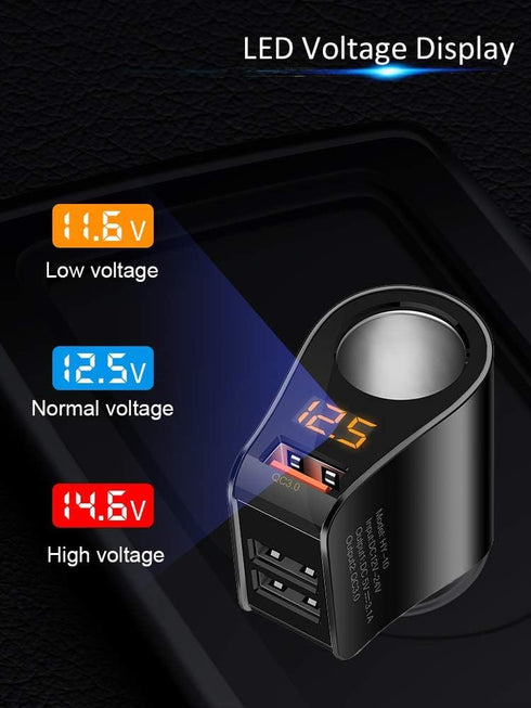 LIHAN Cigarette Lighter Socket Adapter, Car Charger QC3.0, 12V/24V Outlet Plug Splitter with Multi USB Ports, Voltmeter Compatible for iPhone, Gal...