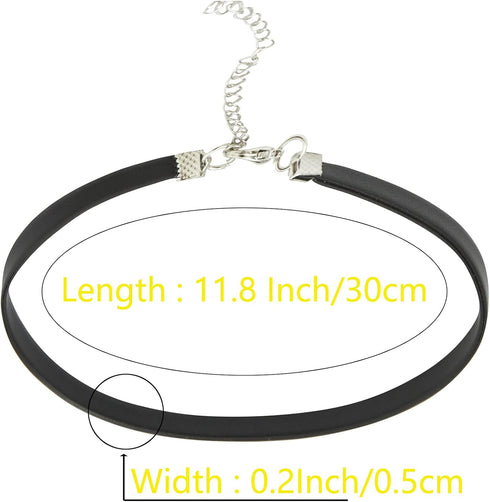 Simple Black Punk Style PU Leather Choker Adjustable Length Necklace with Chain for Women Wedding Birthday Party Club Jewelry...