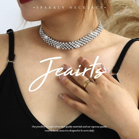 JEAIRTS Rhinestone Choker Necklace Silver Multi-Row Crystal Chokers Sparkly Rhinestone Neck Chain Party Prom Necklaces Jewelry for Women...