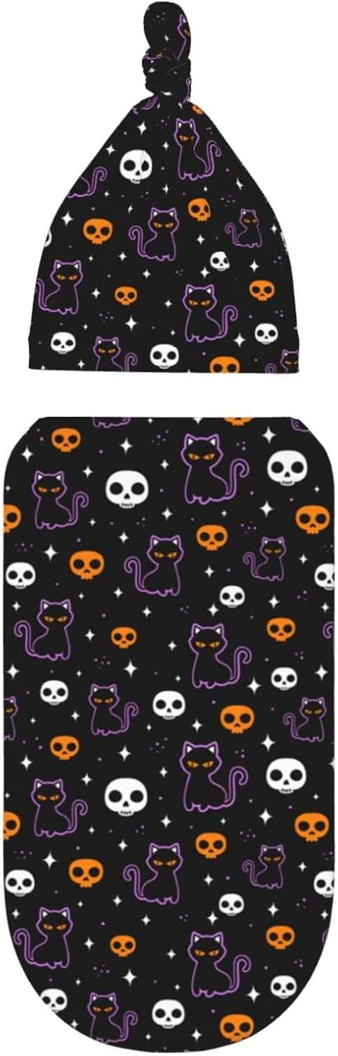 Halloween Bat Cat Baby Stuff Swaddle Blankets Baby Wrap Baby Newborn Receiving Blanket Soft Sleep Sacks Stretchy with Hat Set Gift for Infant Boy ...