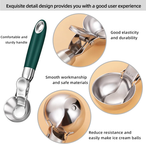 Ice cream scoop,With trigger,Stainless Steel Metal,Sturdy and durable,Useful spooner,Convenient to use,Gift,Set of 3,Dessert spoons used for cake ...