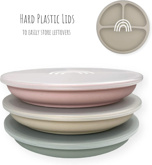 Hippypotamus Lids for Toddler Plates - Fits Silicone Baby Plates 7.75 in. Diameter - BPA Free - Set of 3 (Clear Lids)...
