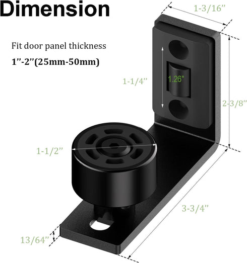 Sliding Barn Door Floor Guide Wall Mount Hardware Adjustable Stay Rollers, Smooth Wheels Flush Bottom Countersunk Holes Black 2 Pack...