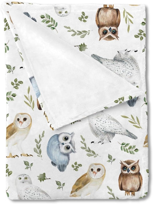 Watercolor Owls Green Leaves Baby Blanket for Girl Boy Owl Birds Boho Leaves Receiving Blanket Toddler Baby Newborn Nursery Crib Bed Throw Blanket...