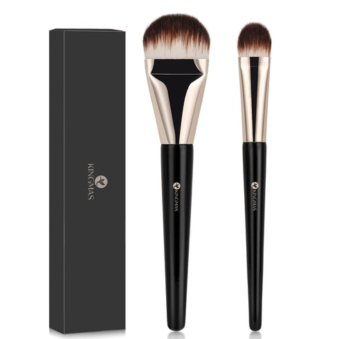 KINGMAS 2Pcs Foundation Makeup Brush, Premium Under Eye Nose Contour Brush, Flat Tongue-Shape Concealer Makeup Brush for Liquid Cream Foundation P...
