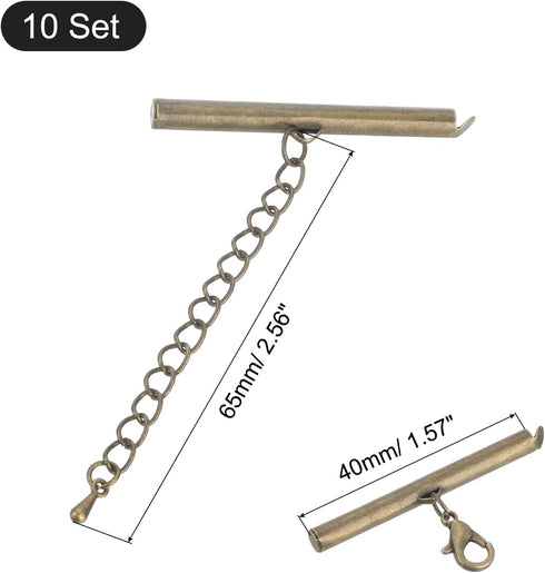 uxcell 10Sets Slide on End Clasps with Lobster Claw Clasps & Extension Chain, 40mm Tube Slider Crimp Cord Ends for DIY Craft Making, Bronze Tone...