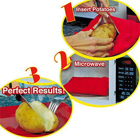 4 PCS Red Microwave Potato Bag Reusable Microwave Cooker Bag Baked Sweet Potato Corn Bag Pouch for Kitchen...