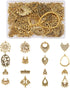 64Pcs Tibetan Antique Gold Chandelier Charms 16 Styles Vintage Filigree Hollow Links Charms with Loops Findings for Dangle Earrings Connector Comp...