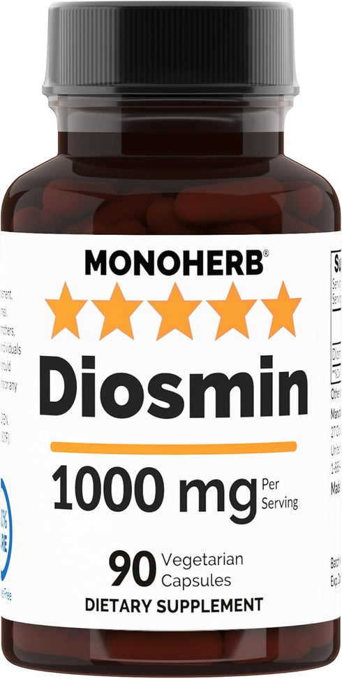 Diosmin 1000 mg - 90 Veg Capsules | 500 mg per Capsule - Serving Size 2 Capsules: 1000 mg - 45 Servings...