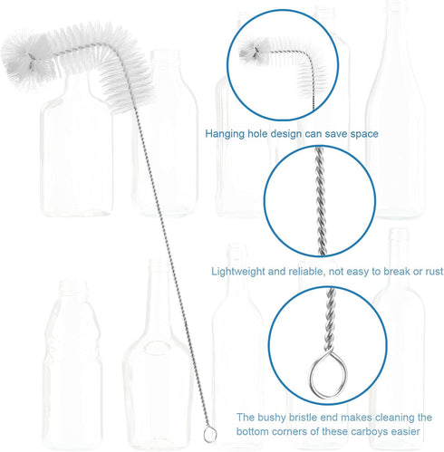 Honeydak 2-Pack 30 Inch Carboy Brush, Nylon & Steel, L-Shape, Clear, 76cm, Wine Making & Beer Brewing, Glass Carboy Cleaning Brush...