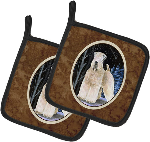 Caroline's Treasures SS8364PTHD Starry Night Wheaten Terrier Soft Coated Pair of Pot Holders Kitchen Heat Resistant Pot Holders Sets Oven Hot Pads...