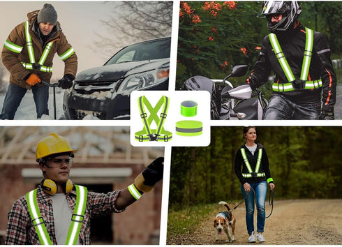4PCS Adjustable Reflective Safety Harness+4PCS Elastic Reflective Wristbands+4PCS Reflective Slap Arm-Bands and a Mesh Bag,Running Reflective Vest...