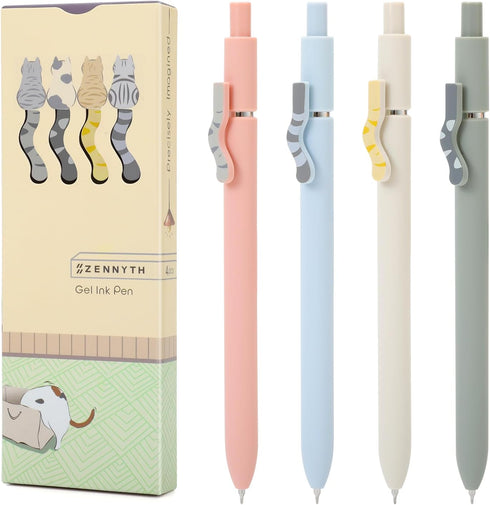 FIOVER Cat Pens,4Pcs Gel Pens, 0.5mm Quick Dry Black Ink Pens Fine Point Smooth Writing Pen, High-End Series Pens Ballpoint for Journaling Note Ta...