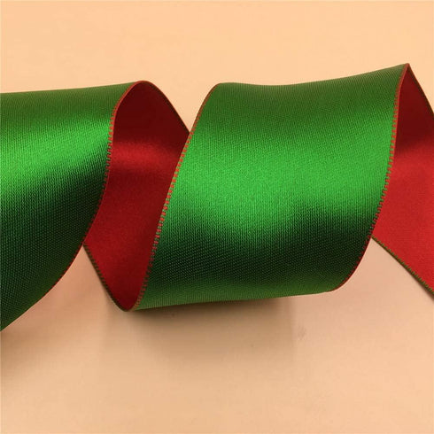 Wired Satin Ribbon Reversible Red Green Ribbon for Christmas Decoration,Wreath Bow,Floral Craft,2-1/2 Inch X 10 Meters...