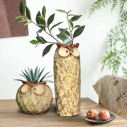 GeLive Owl Planter Ceramic Succulent Plant Pot Fun Animal Flower Container Decoration Tabletop Decor Windowsill Box with Drainage Hole (Round Owl ...
