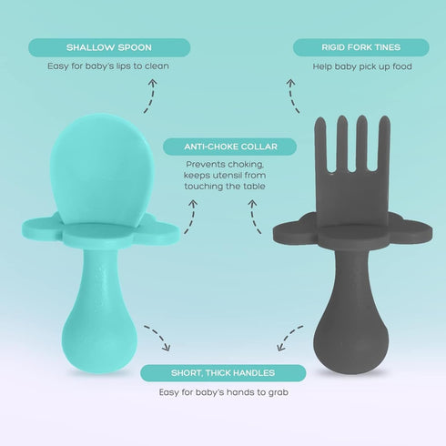 Grabease Baby Spoons Toddler Utensils Toddler Silverware Baby Utensils, BPA-Free & Phthalate-Free for Baby & Toddler, 2 Sets, Teal and Gray...