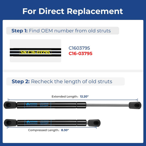 ARANA C16-03795 Gas Struts 12 inch, C16-09903 12 inch 24LB/107N Gas Shock Spring Lift Supports for Leer are Camper Shell Topper Window Truck Canop...