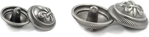 Bezelry Fleur De Lys Domed Metal Shank Buttons. Blazer Button Set. 3 Pcs of 25mm, 8 Pcs of 18mm (Gray Silver)...