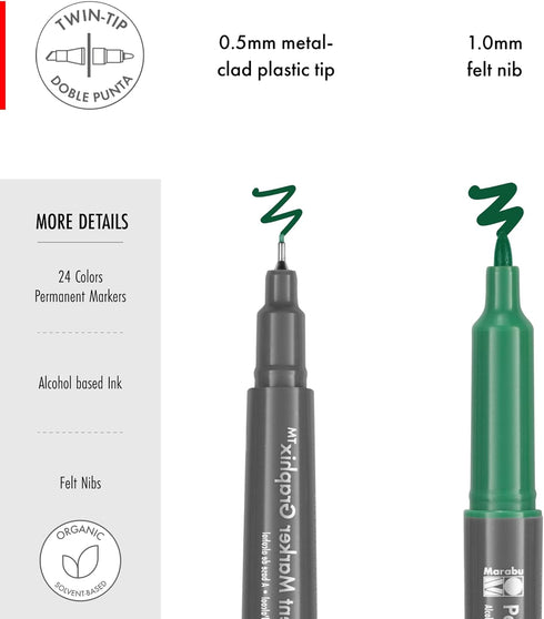 Marabu Dual Tip Permanent Markers - 4 Fine & Ultra Fine Point Permanent Markers for Artists and Everyday Use - Alcohol Based Markers for Paper, Bo...