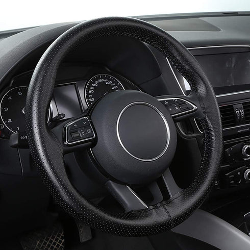 Top Genuine Leather Steering Wheel Cover with Anti-Slip Design, Soft Padding, Universal 15 Inch Auto Car Steering Wheel Stitch on Wrap...