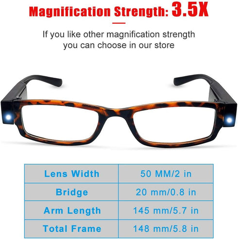 4 Pack Reading Glasses with Lights in Frame, Bright LED Readers Magnifying Glasses for Men Women, Lightweight Reading Glasses +350...