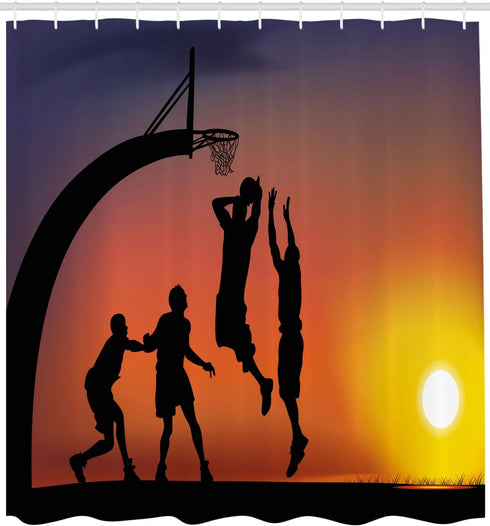 Ambesonne Teen Room Shower Curtain, Boys Playing Basketball at Sunset Horizon Sky Dramatic Scenery, Cloth Fabric Bathroom Decor Set with Hooks, 69...