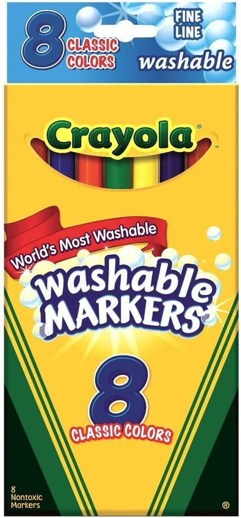 Crayola Ultra-Clean Washable Markers, Color Max, Fine Line Classic Colors 8 Ea...