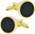 14K Gold Plated Round Mens Cufflinks with Black Agate In Gift Case Classic Round Golden Cufflinks for Men Jewelry for Wedding Party Business Birth...