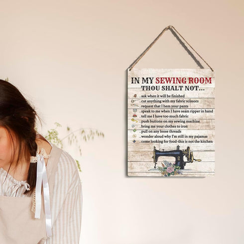 In My Sewing Room Wall Art for Sewing Lovers gifts Wooden Hanging Sign Gift for Home Bar Cafe Farm Store Garage Club - 10x8 In...