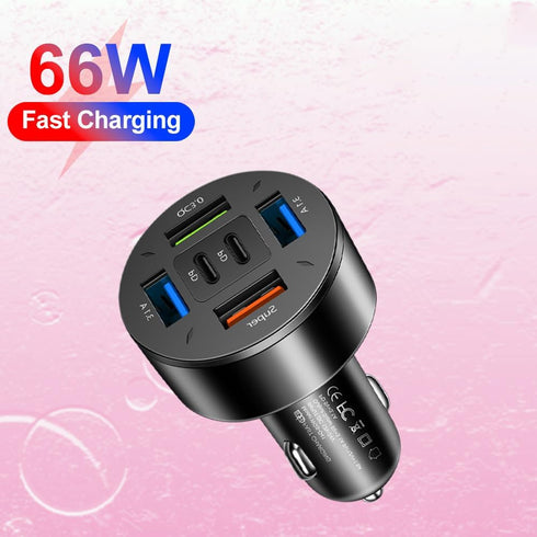 66W Multi-Port USB C Car Charger, PD&QC3.0 Super Fast Charger Cigarette Lighter Plug Adapter for iPhone/Android/Samsung/iPad Pro and More......