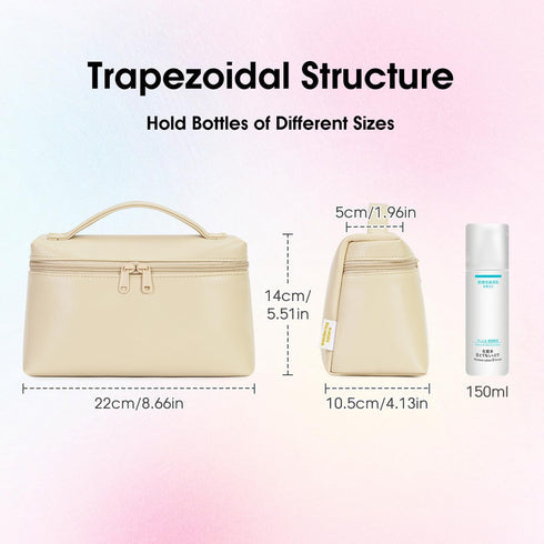 Wandering Nature Cosmetic Bag Makeup Toiletry Pouch for Women with Portable Flip & Double Zipper for Travel Toiletry Bag, Beige...