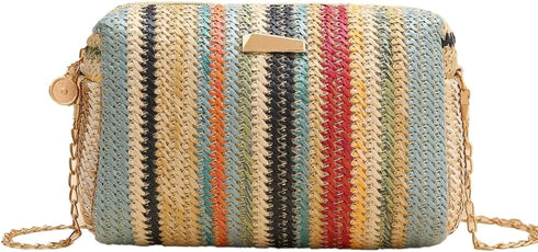 Women’s Straw Tote Bag Rainbow Striped Casual Beach Shoulder Bag Summer Vacation Straw Crossbody Bag Purse 2024...