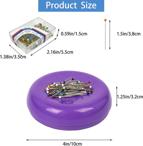 Hilltian Magnetic Pin Cushion with 100 Plastic Head Pins, Magnetic Pins Holder Pin Cushion for Sewing Quilting (Purple)...
