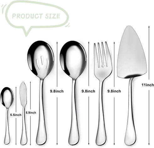 Serving Utensil Set,6piece Serving Utensil Setwith Serving Spoons?Serving Forks?Serving Tongs Soup Ladle and Pie Server Buffet Catering Serving Ut...