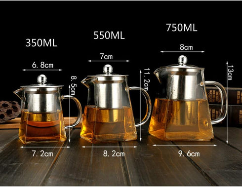 Glass Teapot with Stainless Steel Infuser & Lid, Borosilicate Glass Tea Kettle Stovetop Safe, Blooming & Loose Leaf Teapot,Glass Square Pot (350ML...