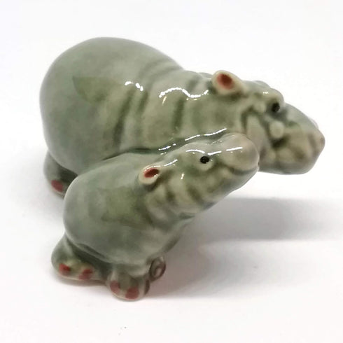 ZOOCRAFT Ceramic Hippo Figurine Mom and Baby Hand Painted Porcelain Terrarium Garden Decor Collectibles...