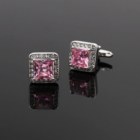 Rose Pink Crystal Cufflinks Silver tone Crystal Gem stone Cuff links YW20P...