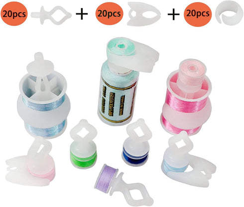 Fbshicung 60pcs Semi Clear Silicone Thread Spool Savers, includes 20 Thread Spool Huggers, 20 Bobbin Clips, 20 Bobbin Holders – Control Thread End...