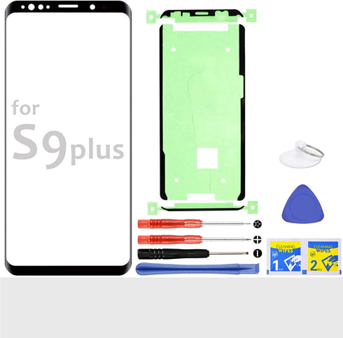Front Glass Outer Screen Lens Replacement for Samsung Galaxy S9 Plus G965 6.2" with Frame Adhesive and Tool Kit (Black)...