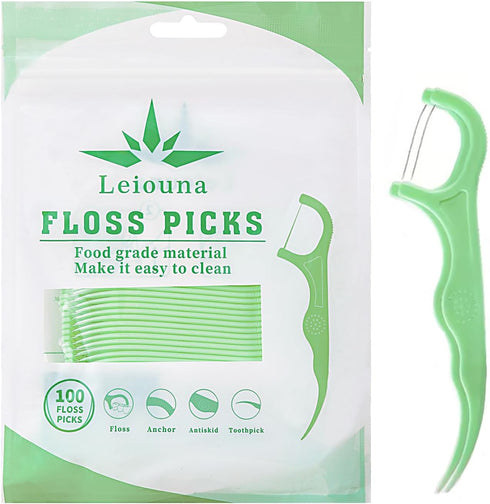 Dental Floss Picks 100 Count,Tooth Picks Thread Flossers Easy Grip Handle for Adults kids Teeth Cleaning, Unflavored Toothpick Stick Soft,Tight Sp...