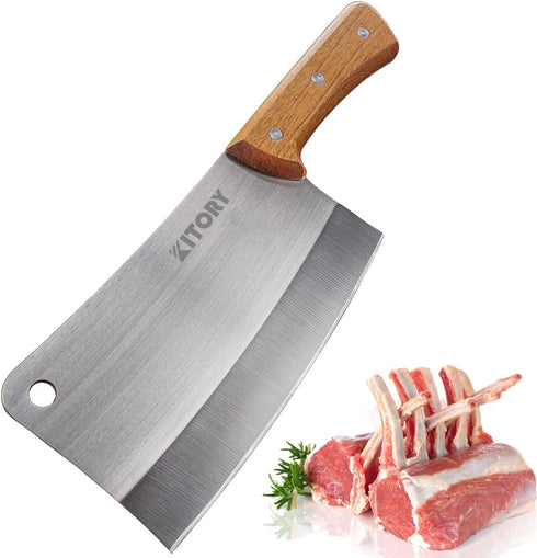 Kitory Meat Cleaver 7'' Heavy Duty Chopper Butcher Knife Bone Cutter Chinese Kitchen Chef’s Chopping Knife for Meat, Bone- Full Tang 7CR17MOV High...