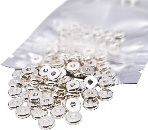 INSPIRELLE 100pcs Heishi Beads 6mm Long-Lasting Disc Brass Rondelle Spacer Beads Silver Plated Flat Round Shape Jewelry Metal Spacers for Bracelet...