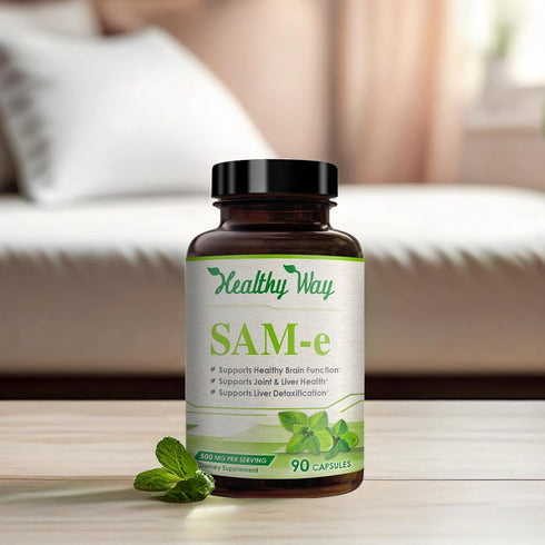 Healthy Way 500mg SAM-e Supplement - High Strength 500mg S-Adenosyl-L-Methionine Capsules for Joint Brain Liver and Mood Support - Non-GMO High Ab...