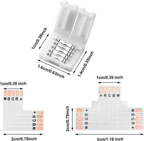35 Pieces LED Strip Connector 5 Pin Solderless LED Light Connector L Shape LED Lights Extension T Shape Solderless LED Adapter Connector for 5050 ...