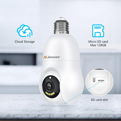 Jennov 2K/3MP Light Bulb Security Camera, 2.4Ghz Wi-Fi Security camera Wireless Outdoor, 360° Indoor Light Socket Camera Easy Installation, Auto T...
